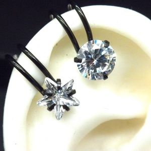 CZ Ear Cuff Earrings Round or Stars